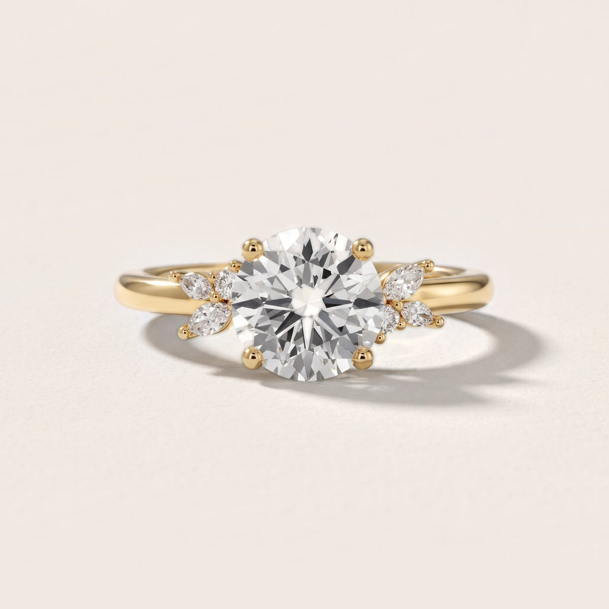 Avon Leaf Cluster Round Diamond Engagement Ring in Yellow Gold - front.jpg