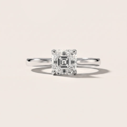 Mena Hidden Halo Asscher Diamond Engagement Ring in White Gold