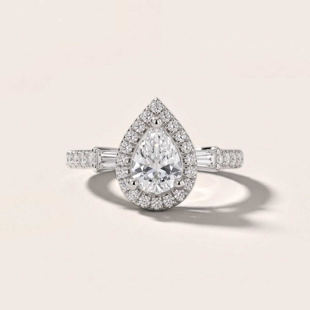 Provo Baguette Halo Pear Diamond Engagement Ring in Silver - front.jpg