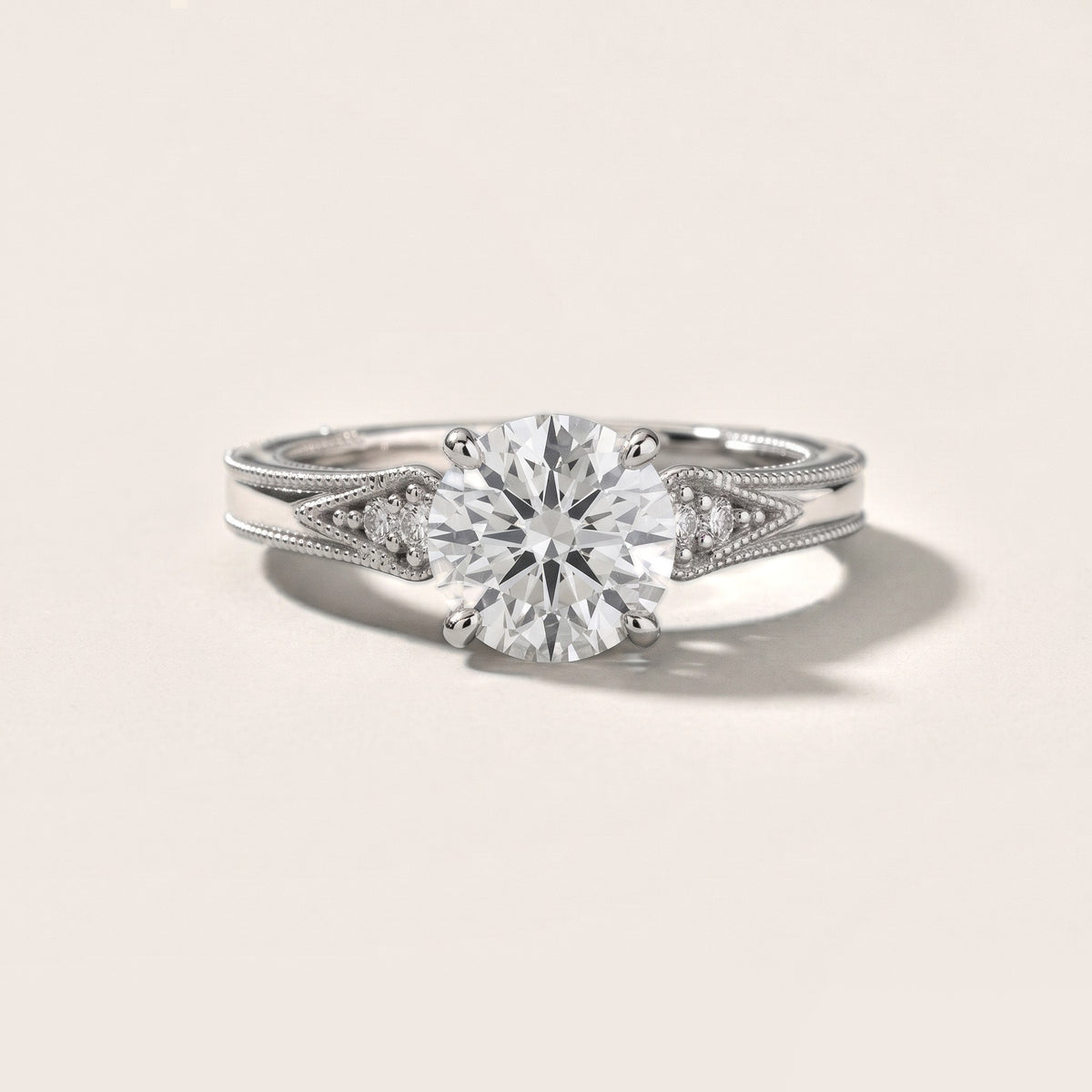 Etta Vintage Milgrain Round Diamond Engagement Ring in Platinum - front.jpg