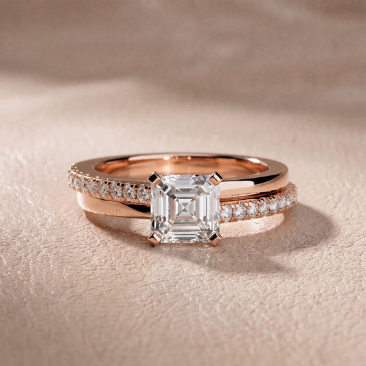 Edith Criss Cross Pavé Asscher Diamond Engagement Ring in Rose Gold - front.jpg