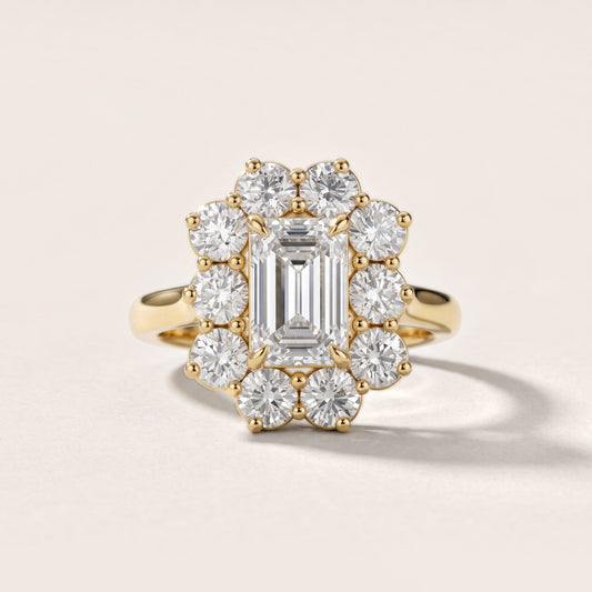 Phoebe Cluster Emerald Diamond Engagement Ring in Yellow Gold