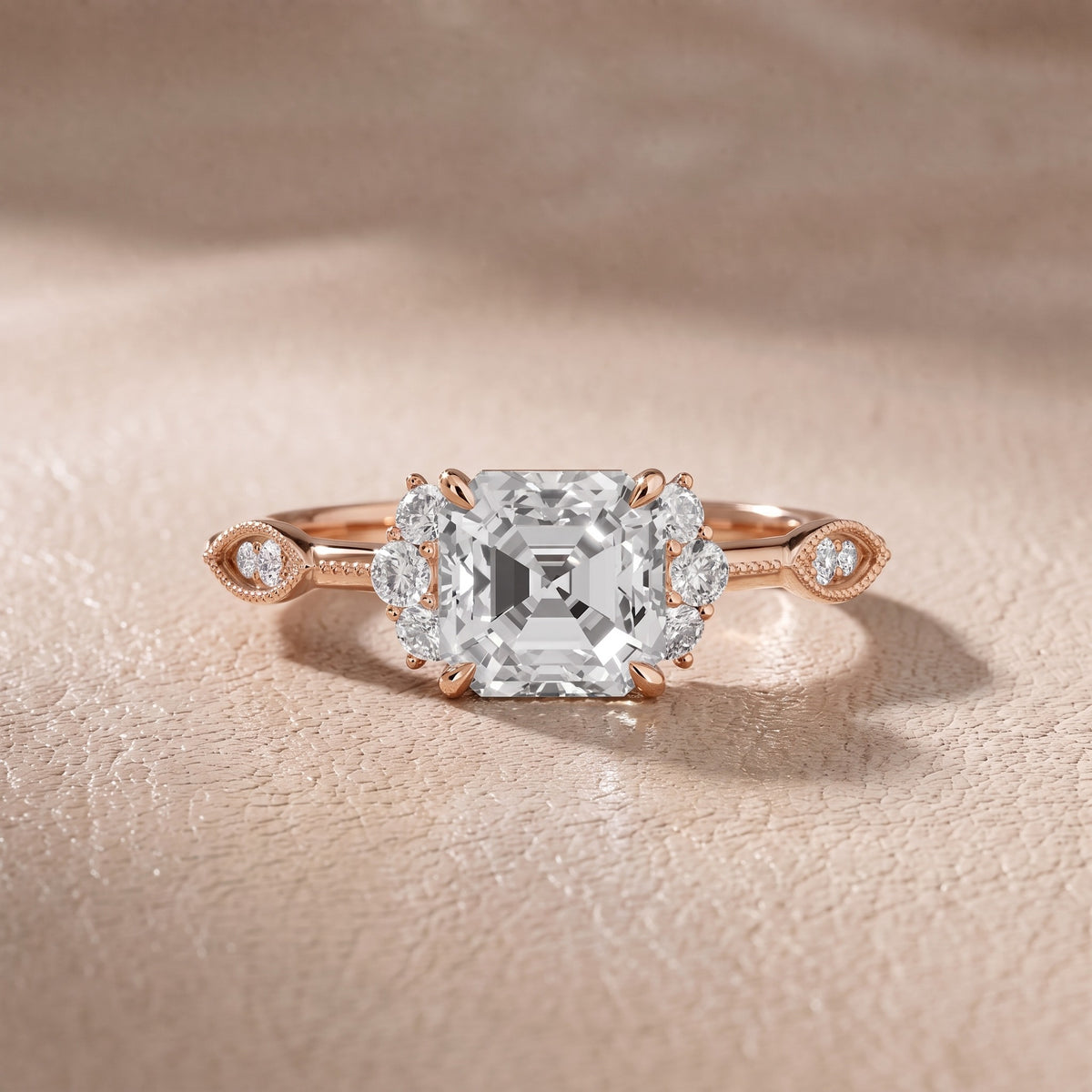 Naomi Vintage Milgrain Asscher Diamond Engagement Ring in Rose Gold - front.jpg