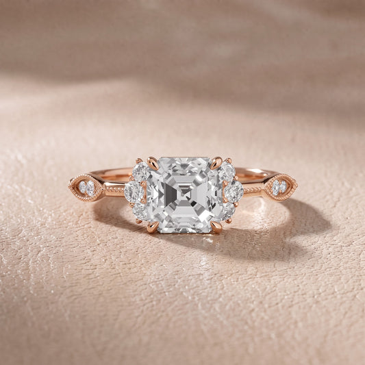 Naomi Vintage Milgrain Asscher Diamond Engagement Ring in Rose Gold - front.jpg