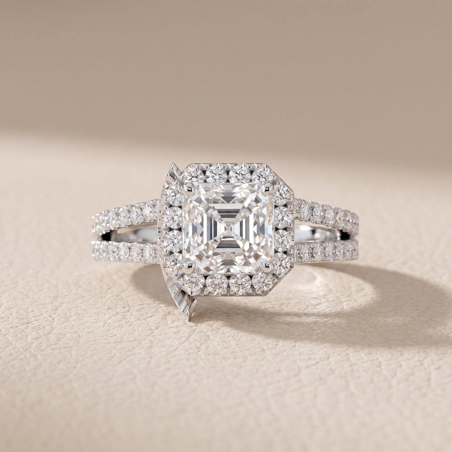 Kira Halo Split Shank Asscher Diamond Engagement Ring in Silver - front.jpg