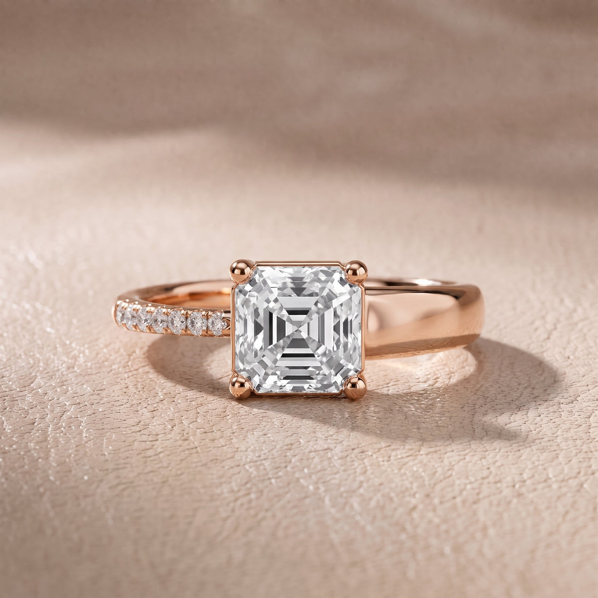 Rosie Solitaire Basket Asscher Diamond Engagement Ring in Rose Gold - front.jpg