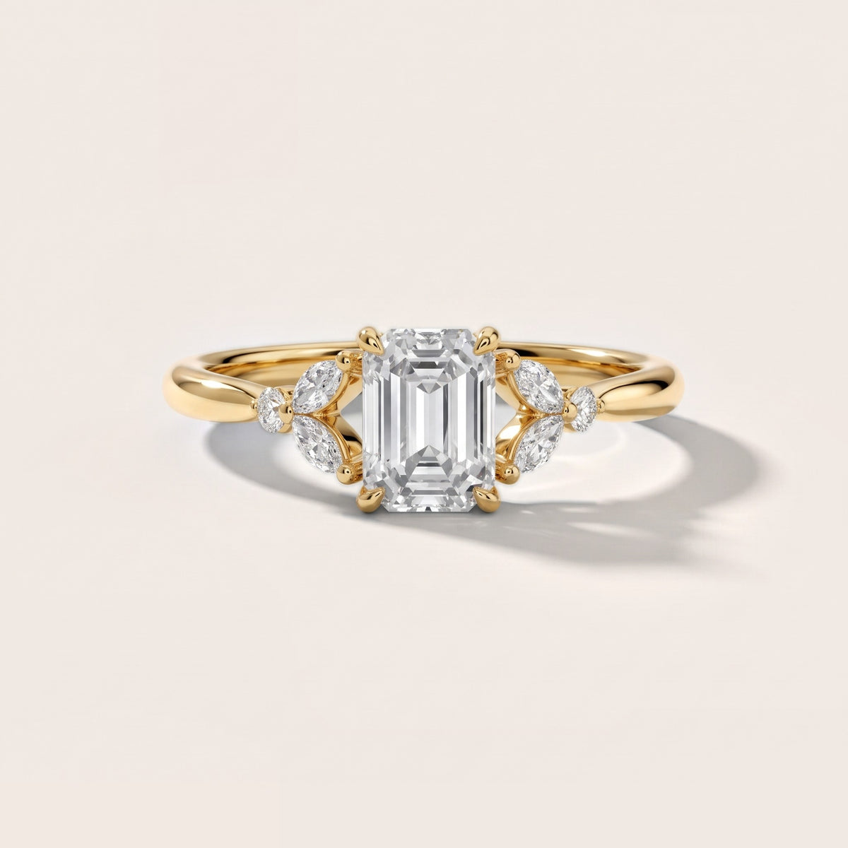 Rilla Floral Cluster Emerald Diamond Engagement Ring in Yellow Gold - front.jpg