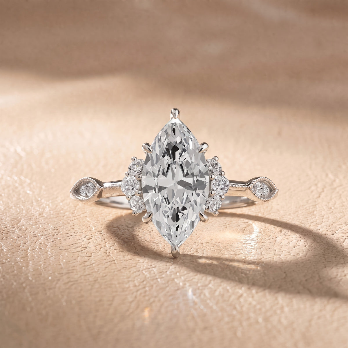 Naomi Vintage Milgrain Marquise Diamond Engagement Ring in White Gold - front.jpg