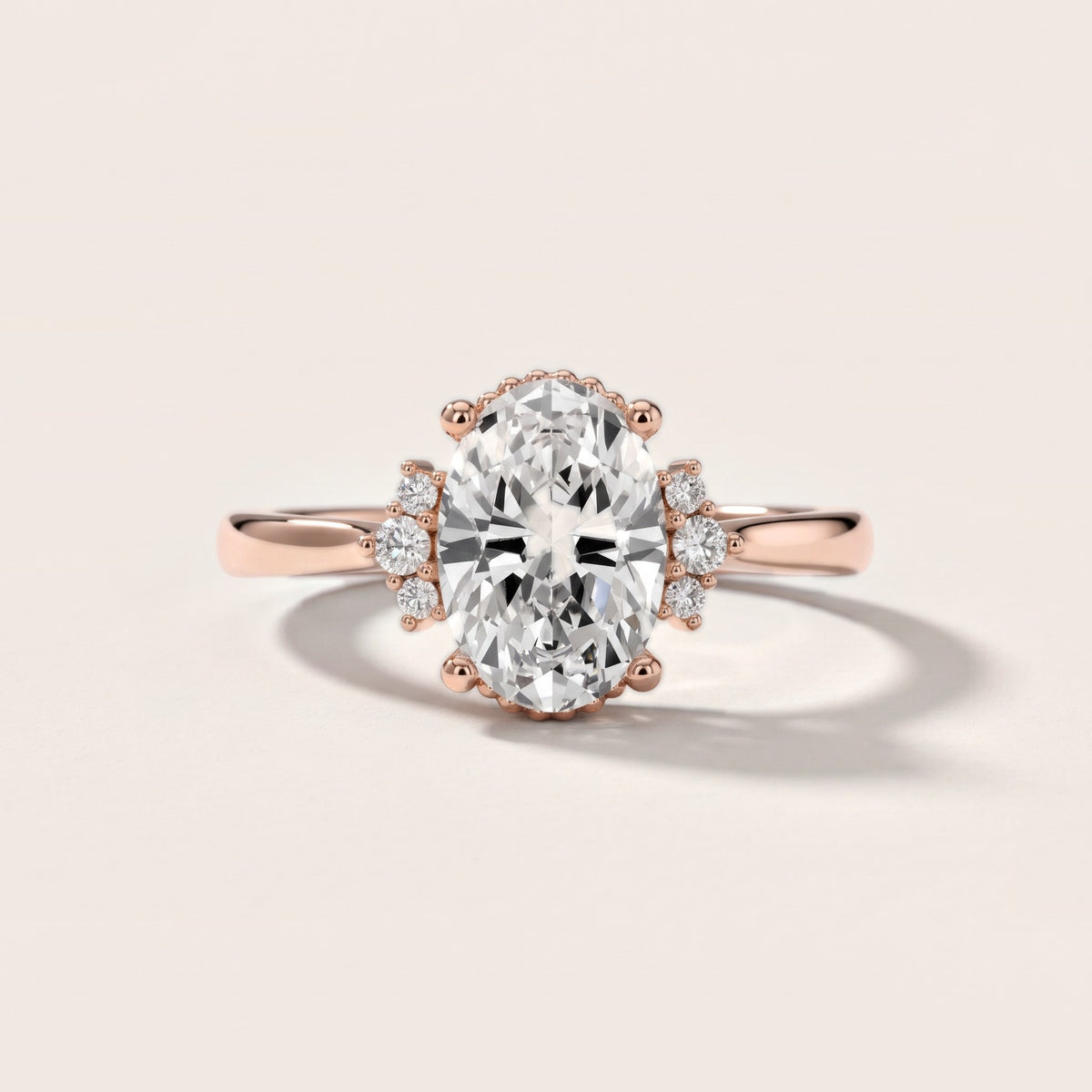 Paola Milgrain Pavé Oval Diamond Engagement Ring in Rose Gold - front.jpg