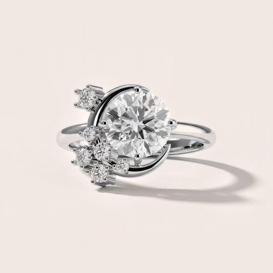 Lunaria Half-Moon Cluster Round Diamond Engagement Ring in Platinum [studio-20261024]