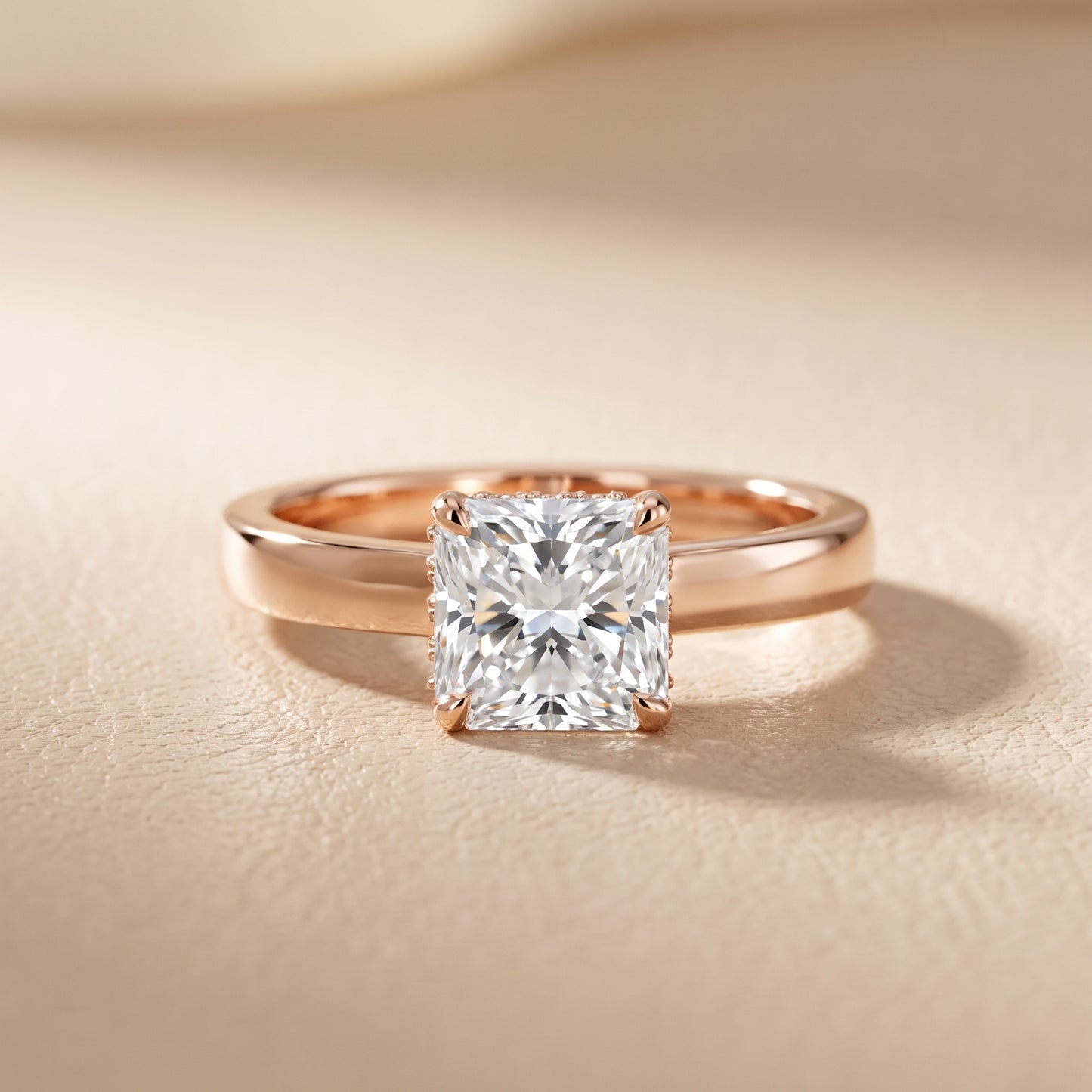 Lara Hidden Halo Radiant Diamond Engagement Ring in Rose Gold - front.jpg