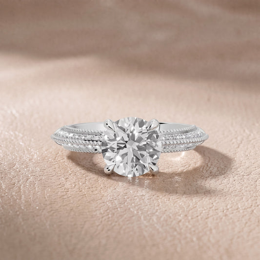 Chiara Vintage Milgrain Round Diamond Engagement Ring in Platinum - front.jpg
