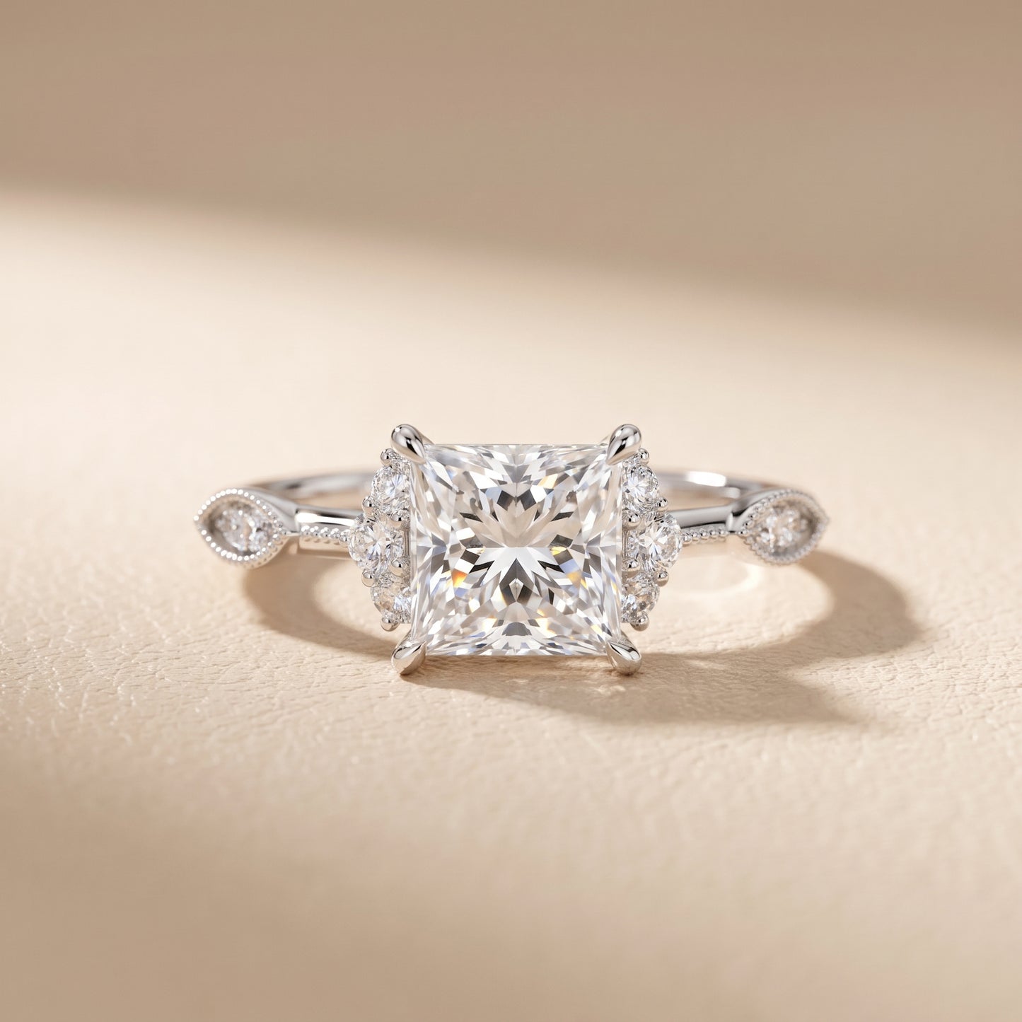 Naomi Vintage Milgrain Princess Diamond Engagement Ring in Silver - front.jpg