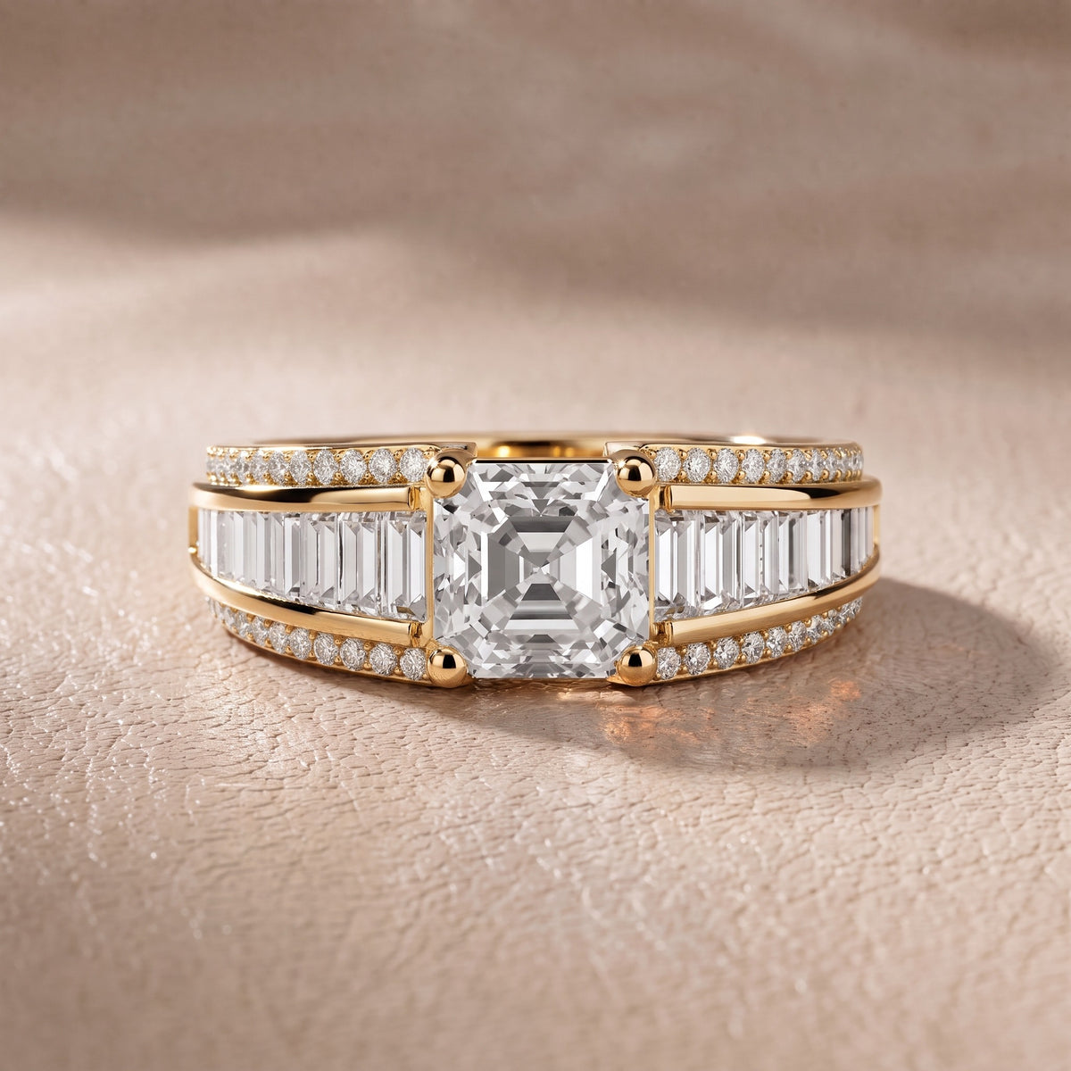 Tara Channel Set Baguette Accent Asscher Diamond Engagement Ring in Yellow Gold - front.jpg