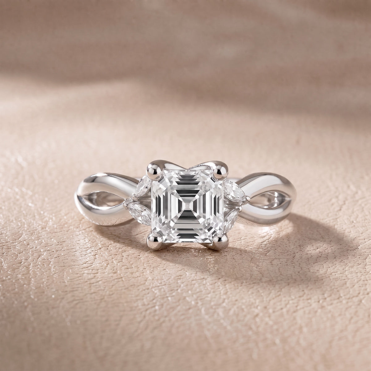 Luna Glow Twisted Asscher Diamond Engagement Ring in Silver - front.jpg