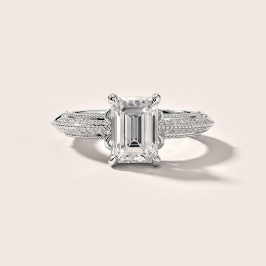 Chiara Vintage Milgrain Emerald Diamond Engagement Ring in Platinum [studio-20261024]