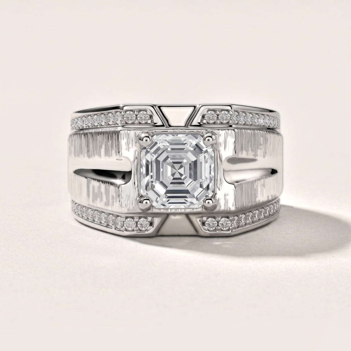 Lodi Wide Band Pavé Asscher Diamond Engagement Ring in White Gold - front.jpg