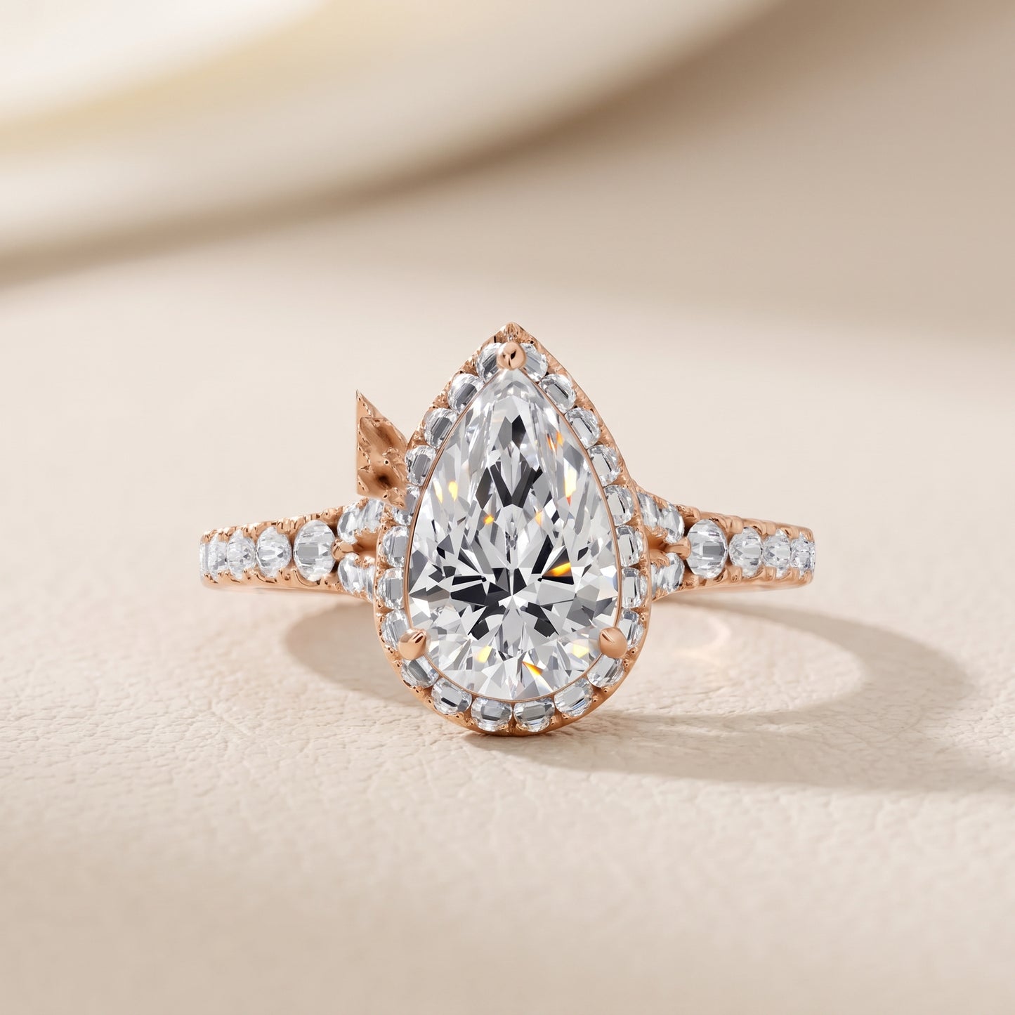 Bella Halo Pavé Pear Diamond Engagement Ring in Rose Gold - front.jpg