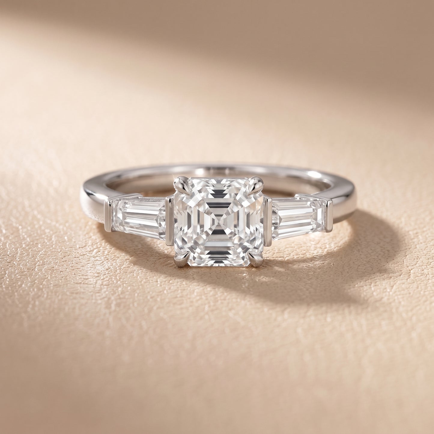 Zelda Tapered Baguette Asscher Diamond Engagement Ring in Platinum - front.jpg