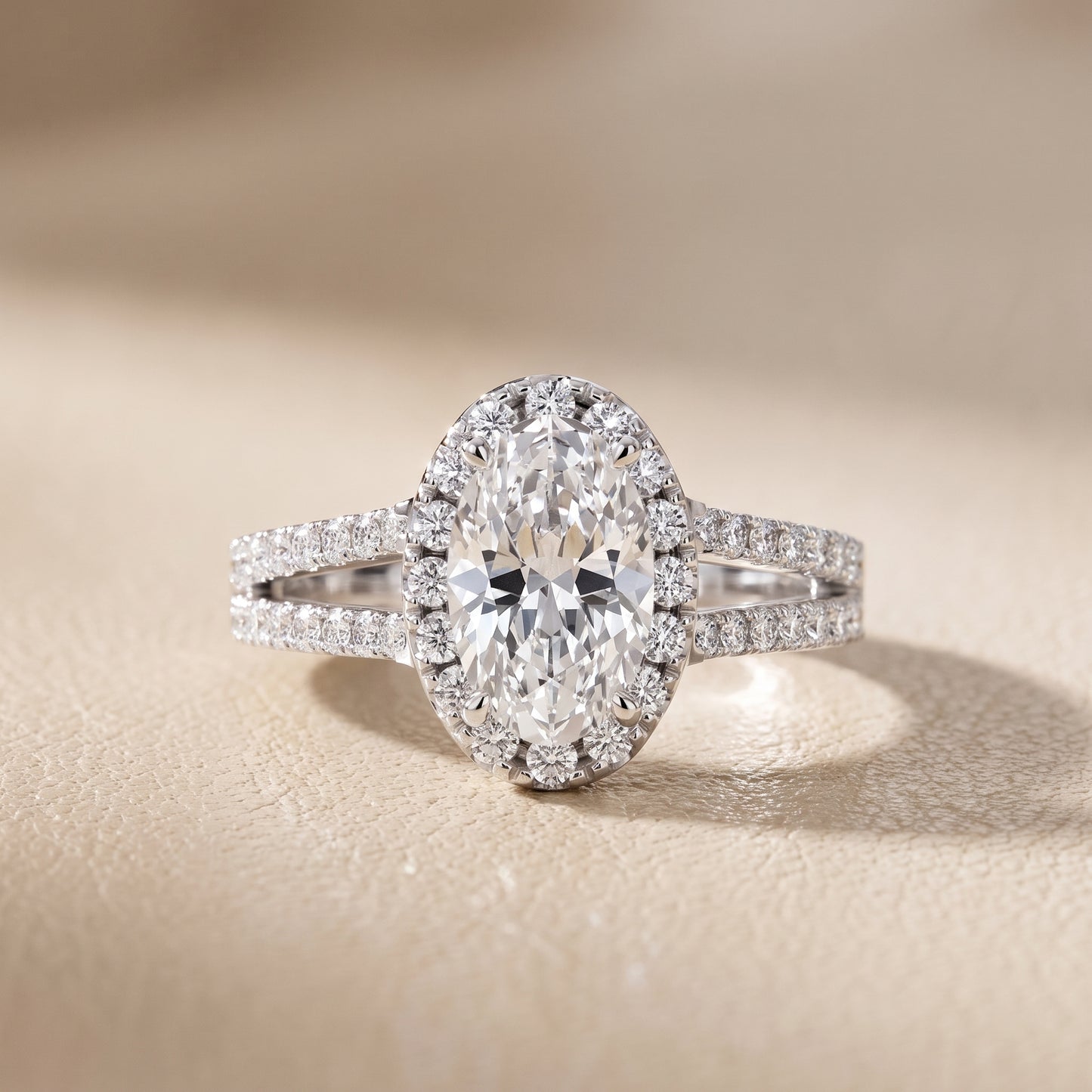 Kira Halo Split Shank Oval Diamond Engagement Ring in Silver - front.jpg