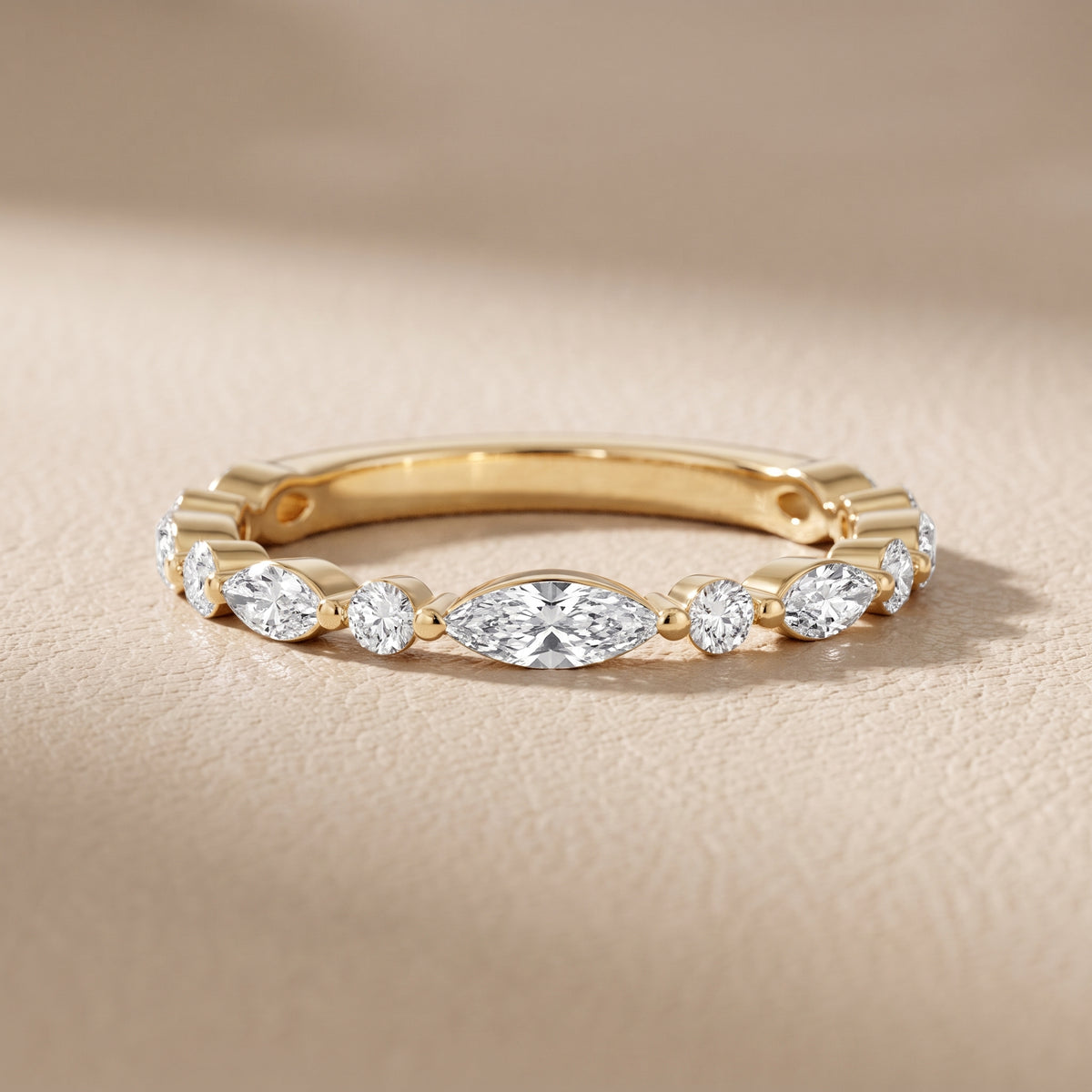 Hollis Shared Prong Round & Marquise Diamond Wedding Band in Yellow Gold - front.jpg