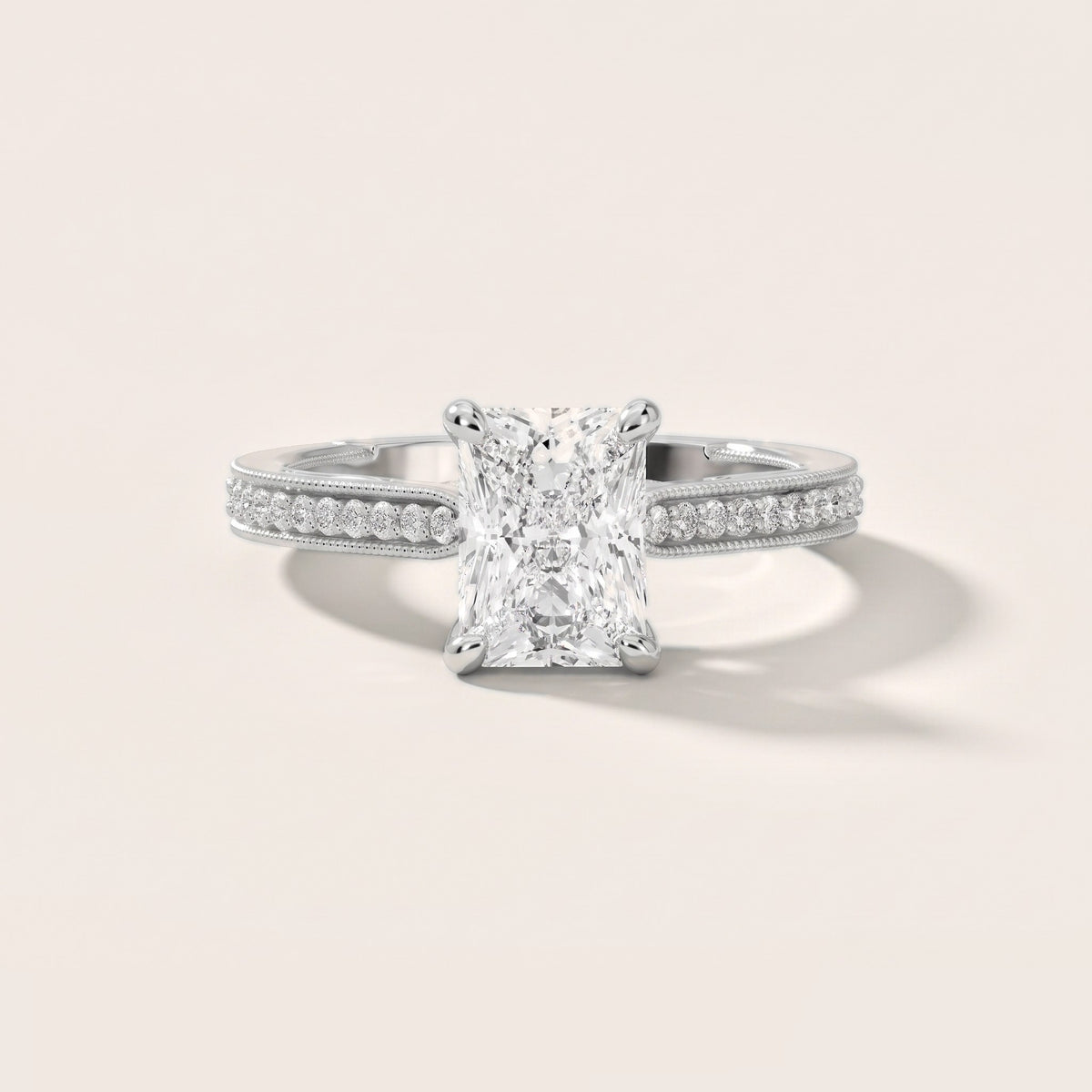 Camellia Milgrain Pavé Radiant Diamond Engagement Ring in Silver - front.jpg