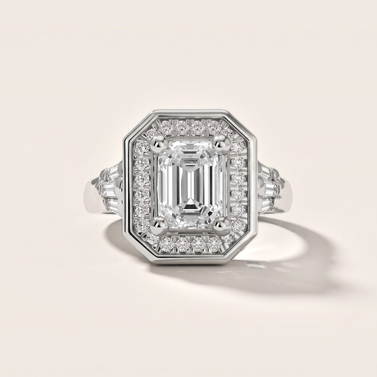 Milan Deco Halo Emerald Diamond Engagement Ring in Platinum - front.jpg