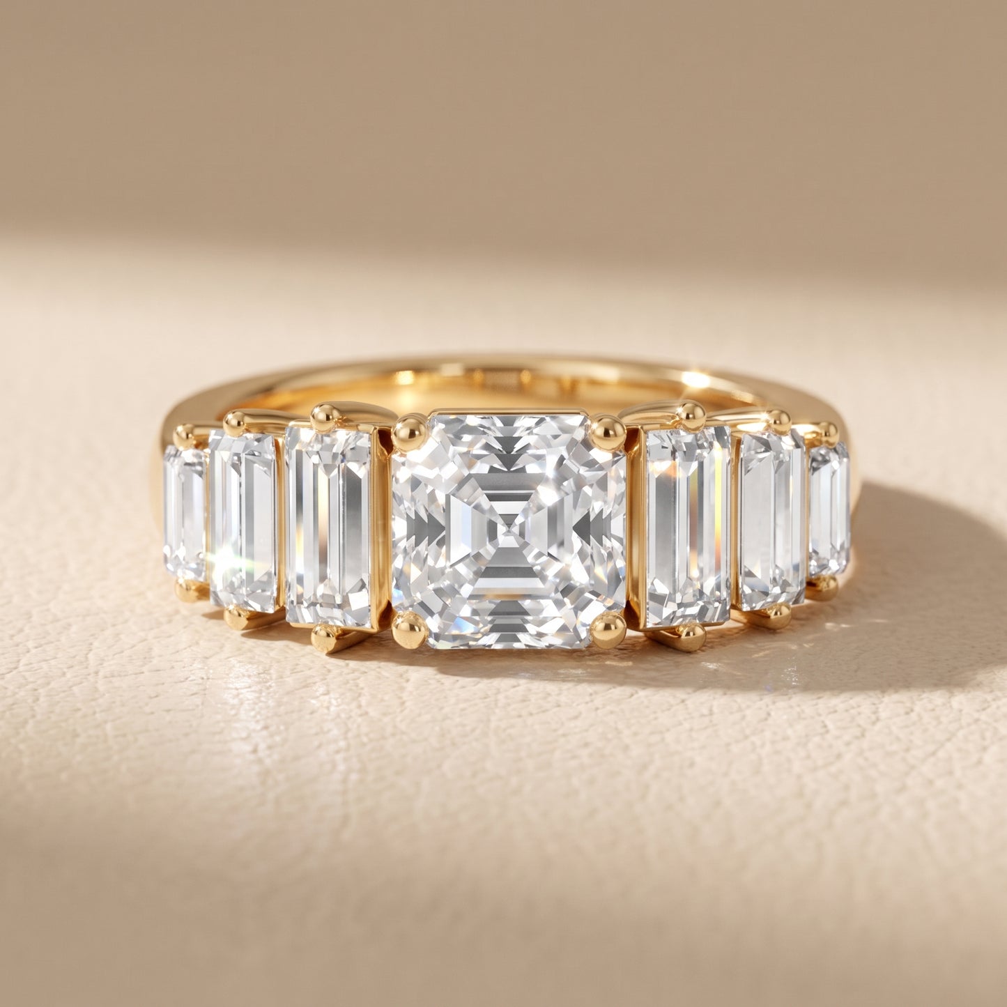 Mara Sidestone Baguette Accent Asscher Diamond Engagement Ring in Yellow Gold - front.jpg