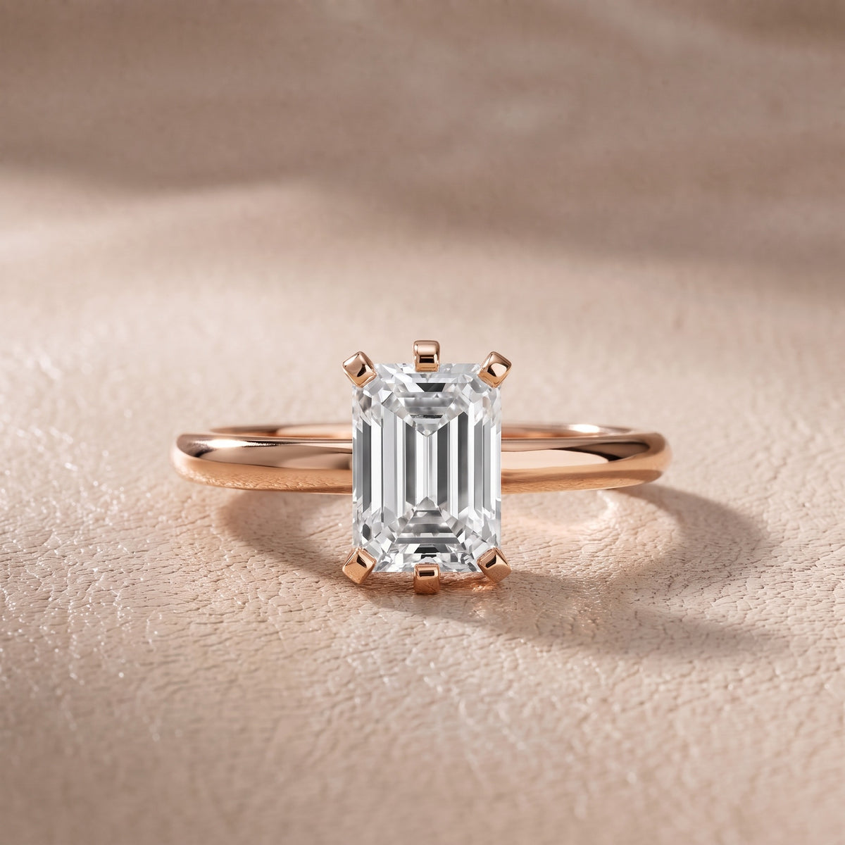 Arabella Six-Prong Solitaire Emerald Diamond Engagement Ring in Rose Gold - front.jpg
