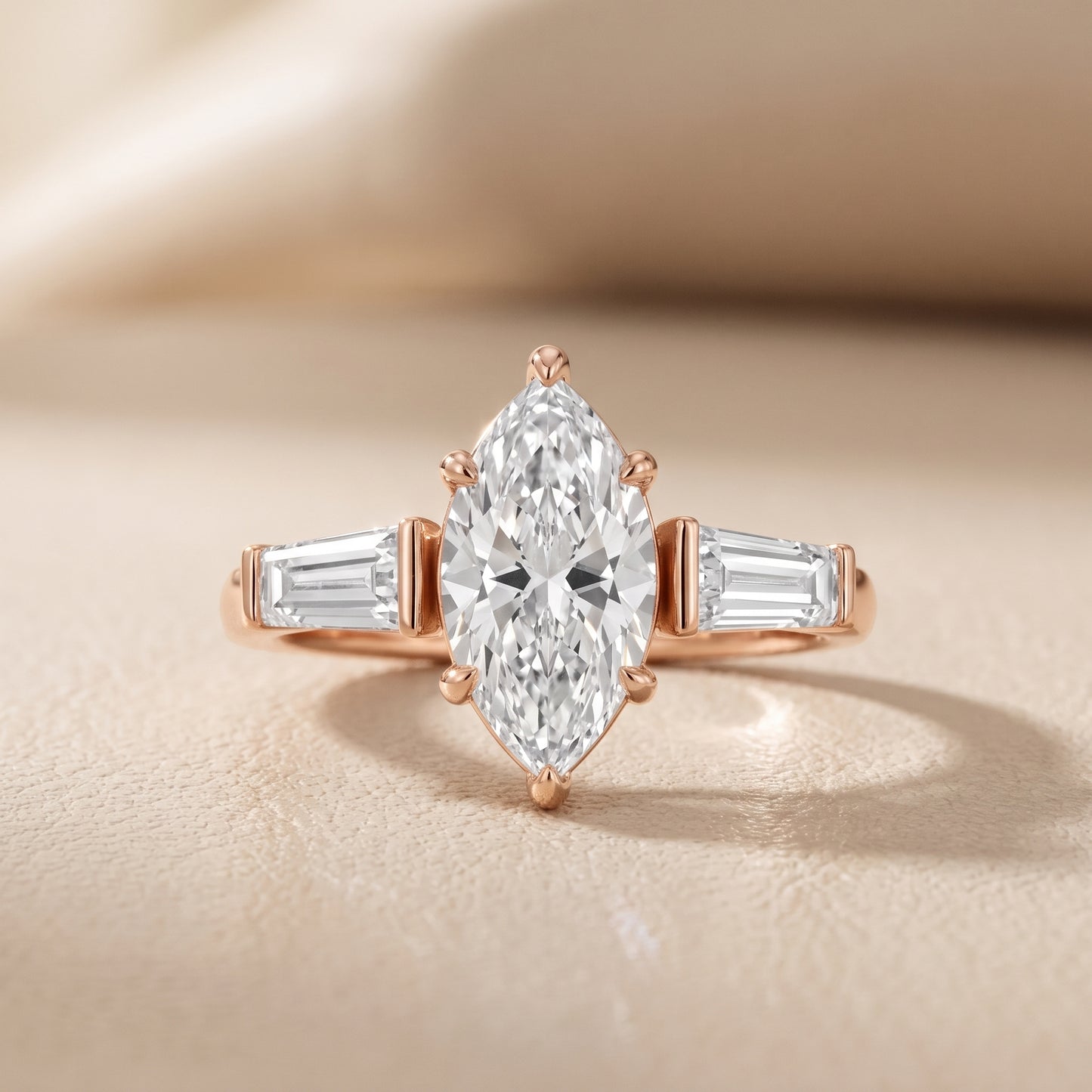 Layla Tapered Baguette Marquise Diamond Ring in Rose Gold - front.jpg
