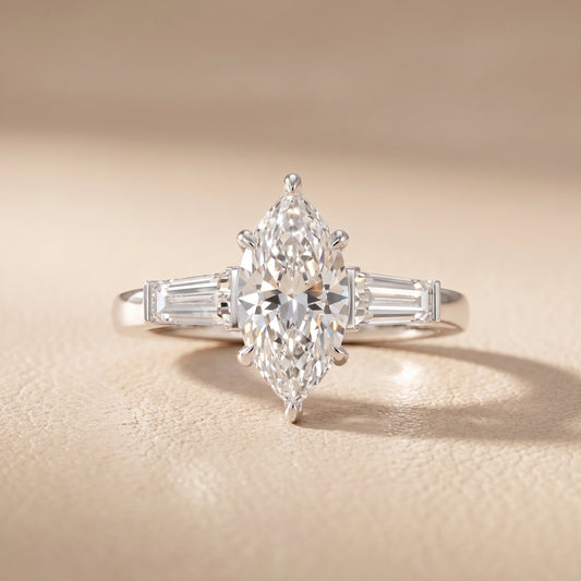 Zelda Tapered Baguette Marquise Diamond Engagement Ring in White Gold - front.jpg