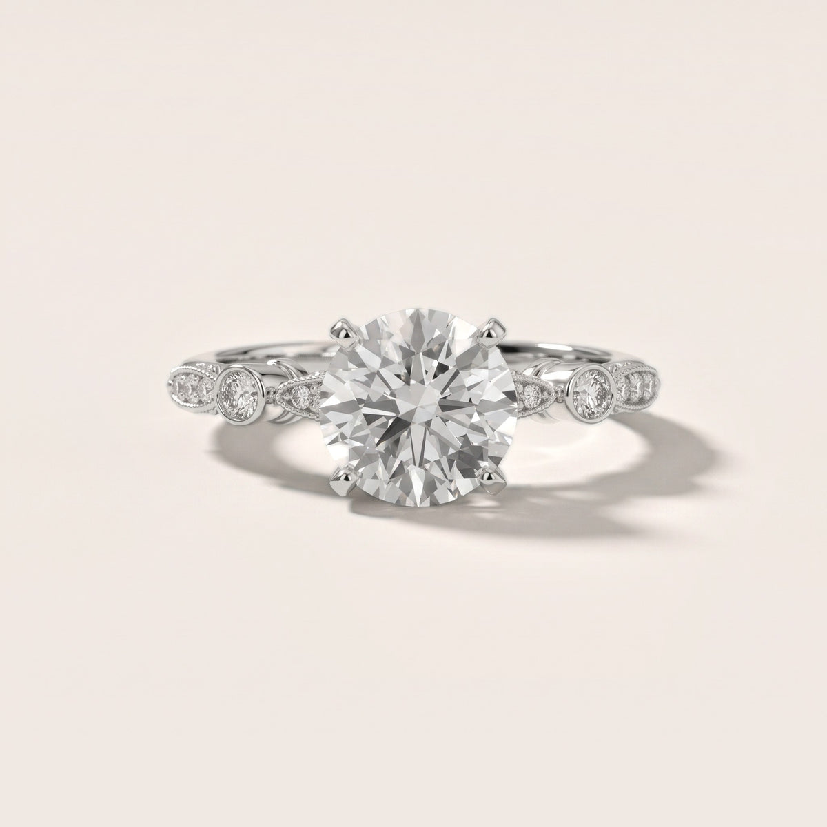 Heidi Vintage Milgrain Round Diamond Engagement Ring in Silver - front.jpg