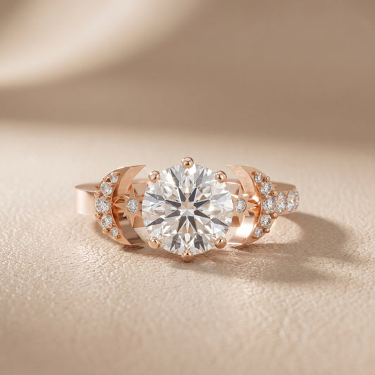 Astra Cathedral Sidestone Round Diamond Engagement Ring in Rose Gold - front.jpg