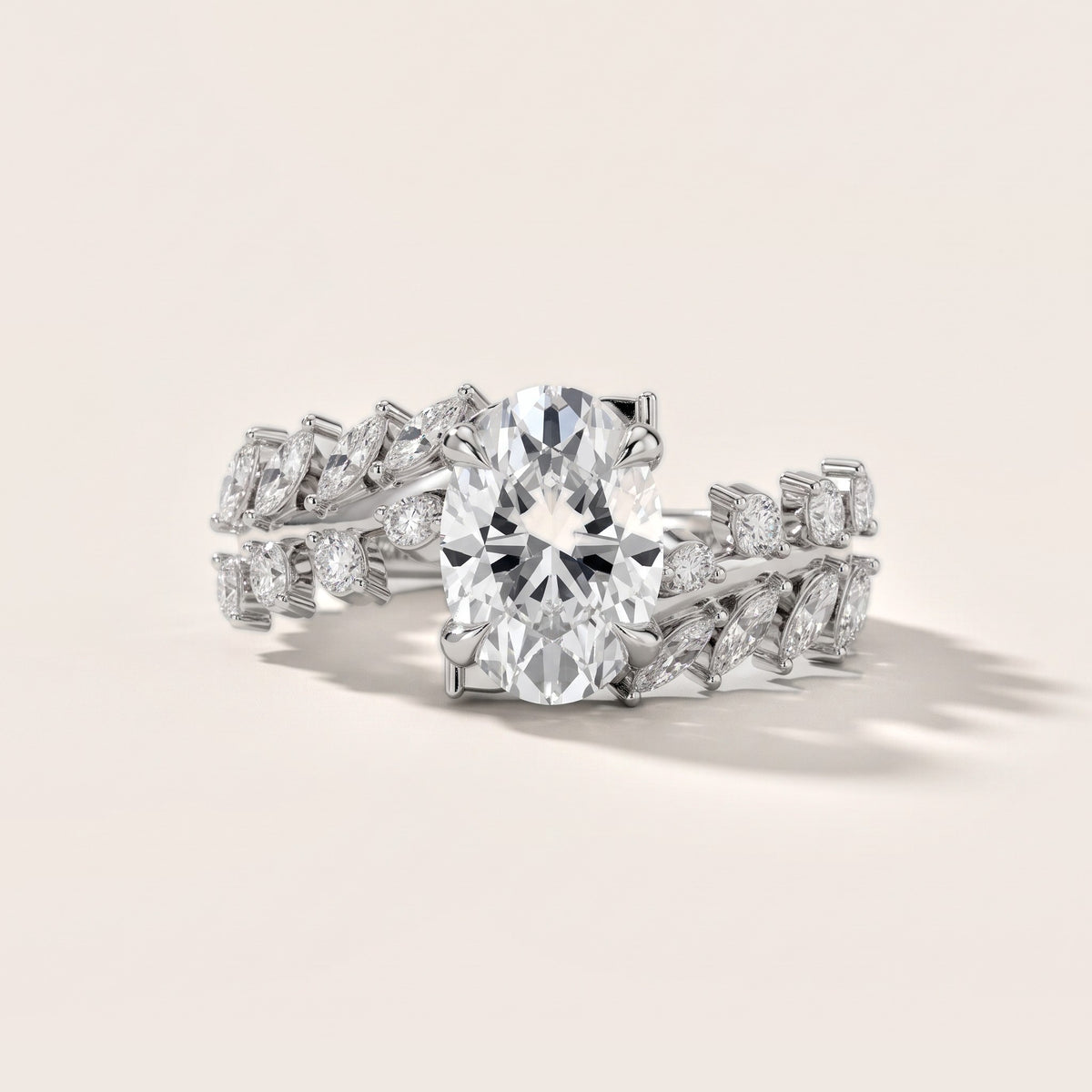 Beulah Leaf Garland Oval Diamond Engagement Ring in Silver - front.jpg