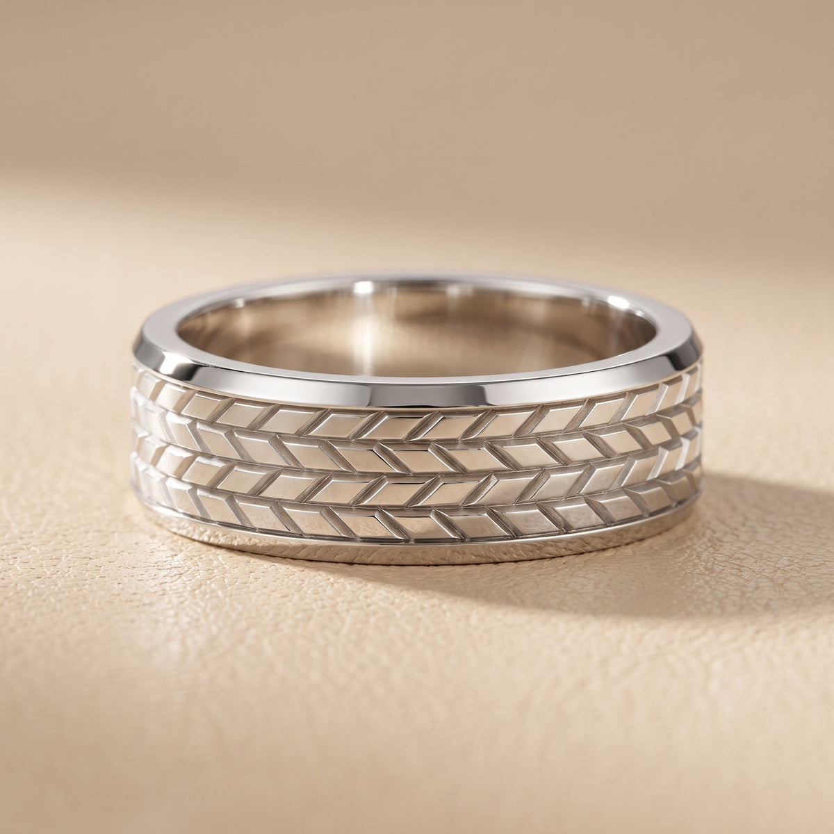 Yana Carved Step Edge Wedding Band in Platinum - front.jpg