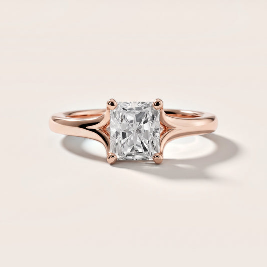 Nell Split Shank Solitaire Radiant Diamond Engagement Ring in Rose Gold