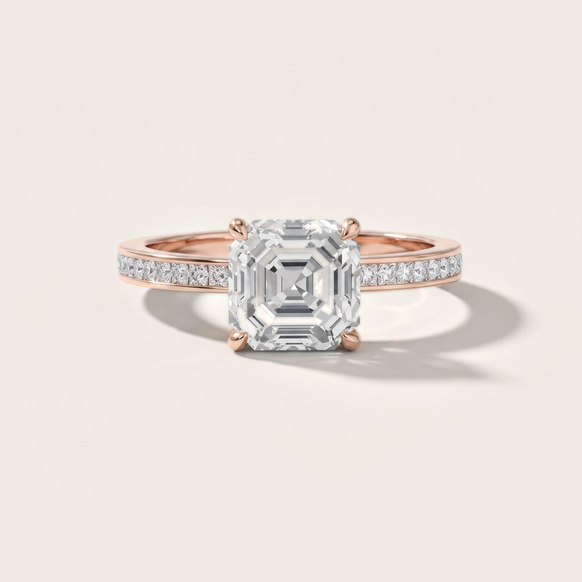 Freja Channel Set Asscher Diamond Engagement Ring in Rose Gold - front.jpg