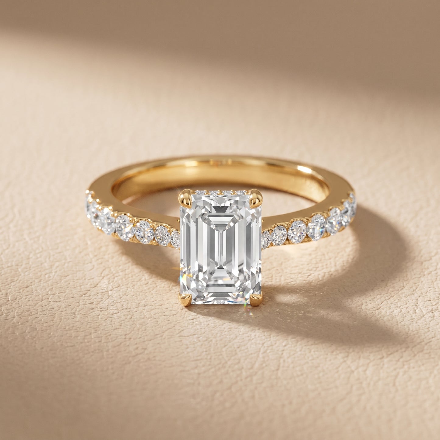Gia Hidden Halo Pavé Emerald Diamond Ring in Yellow Gold - front.jpg