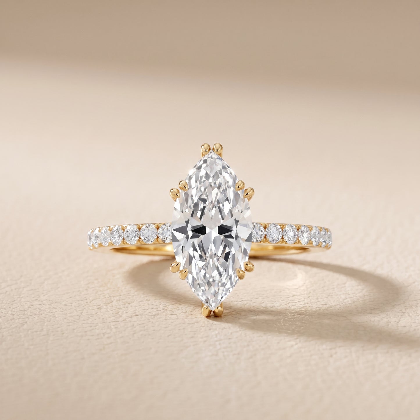 Novara Solitaire Pavé Marquise Diamond Ring in Yellow Gold - front.jpg