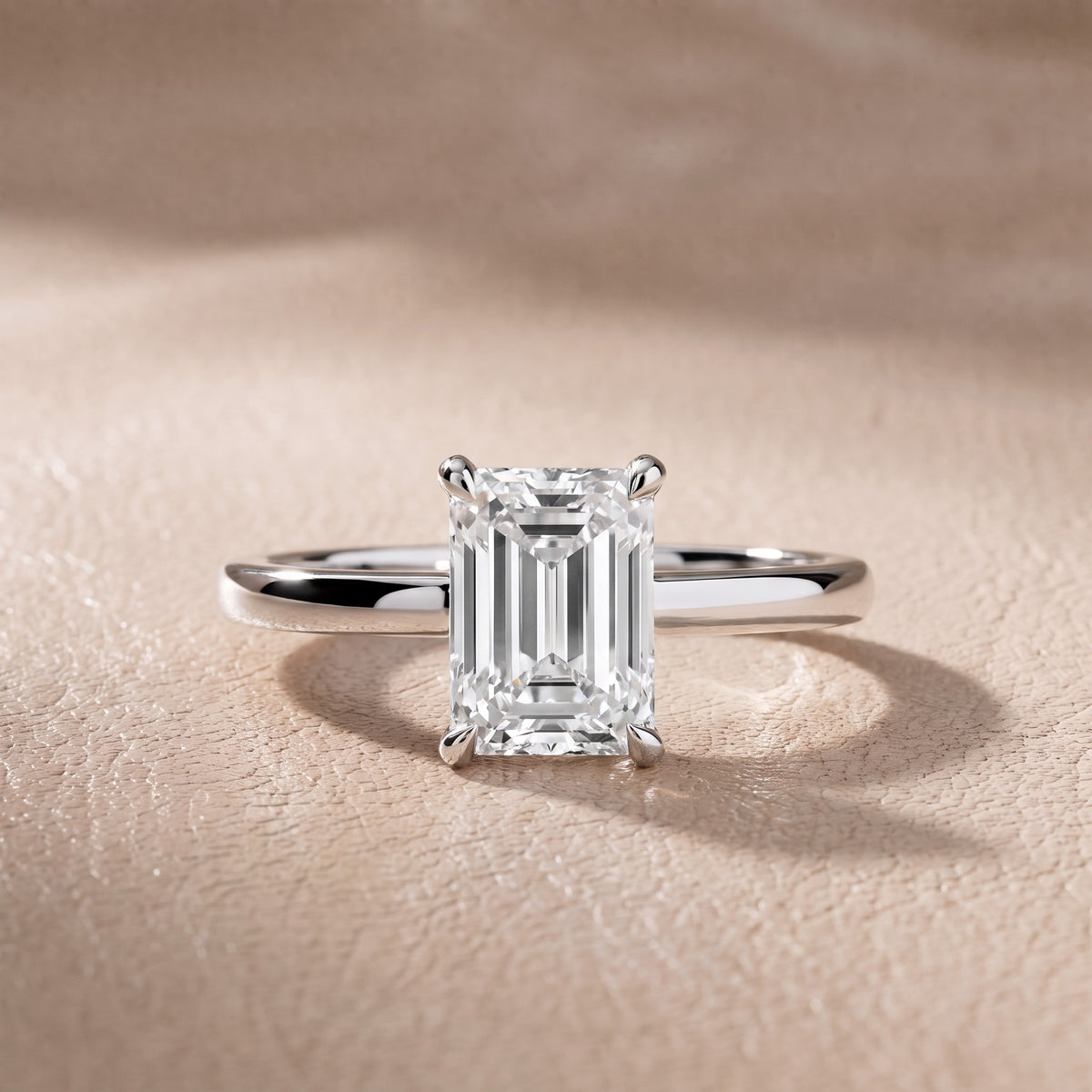Nadia Petite Solitaire Emerald Diamond Engagement Ring in Silver - front.jpg