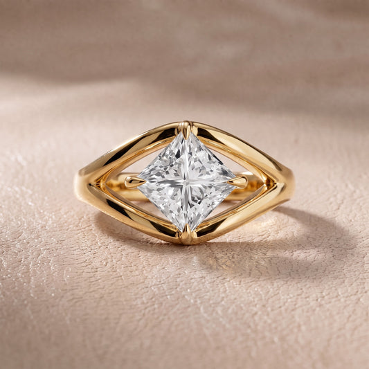 Madeleine Split Shank Princess Diamond Engagement Ring in Yellow Gold - front.jpg