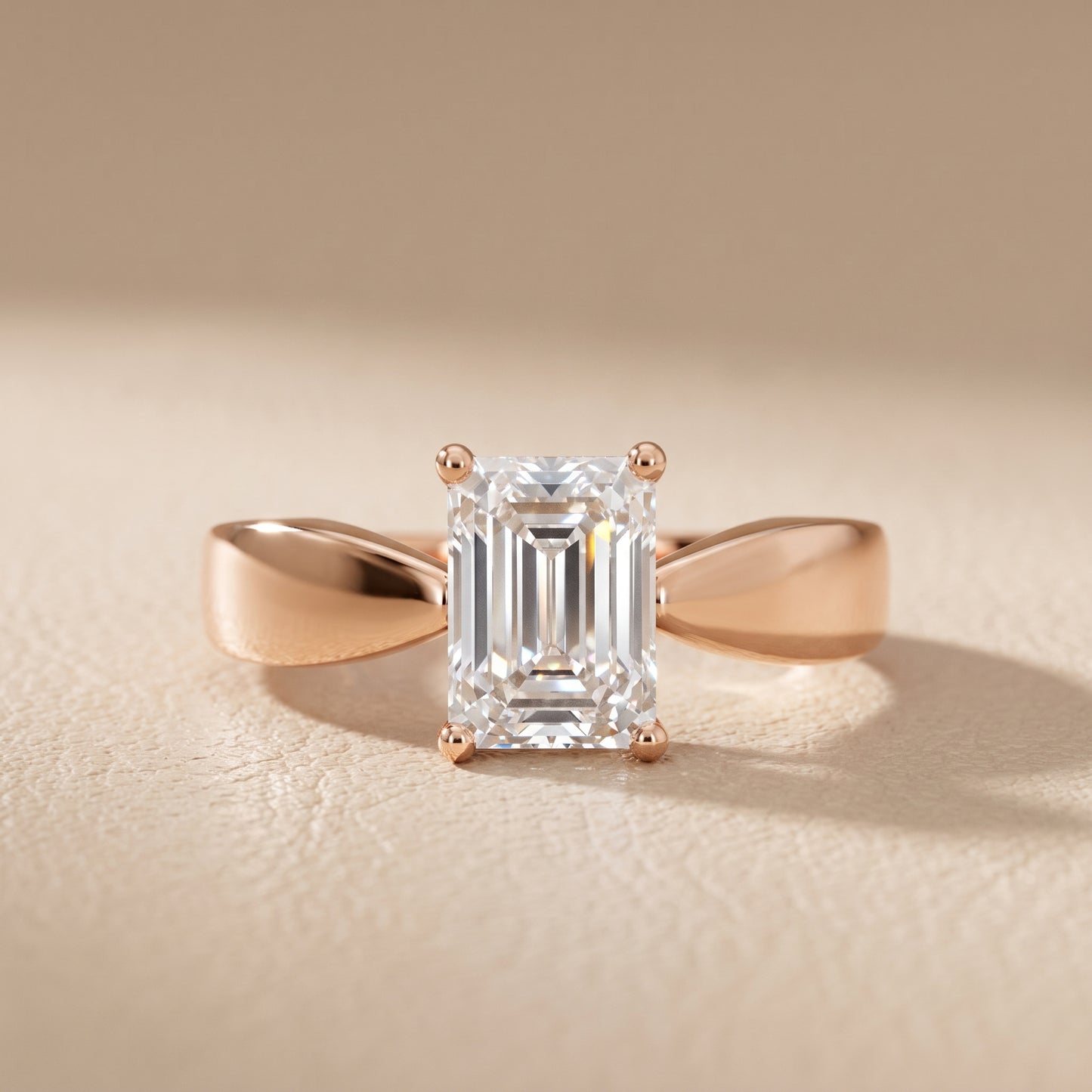 Talia Solitaire Twist Emerald Diamond Engagement Ring in Rose Gold - front.jpg