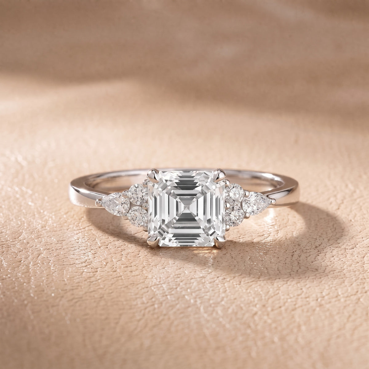 Amelia Three Stone Asscher Diamond Engagement Ring in Platinum - front.jpg