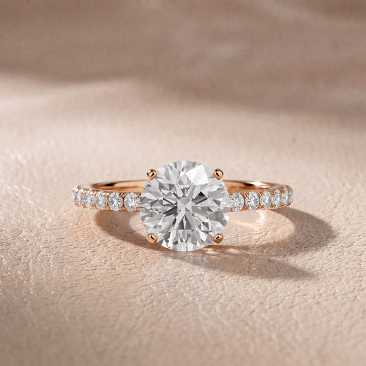 Juna French Pavé Solitaire Round Diamond Engagement Ring in Rose Gold - front.jpg