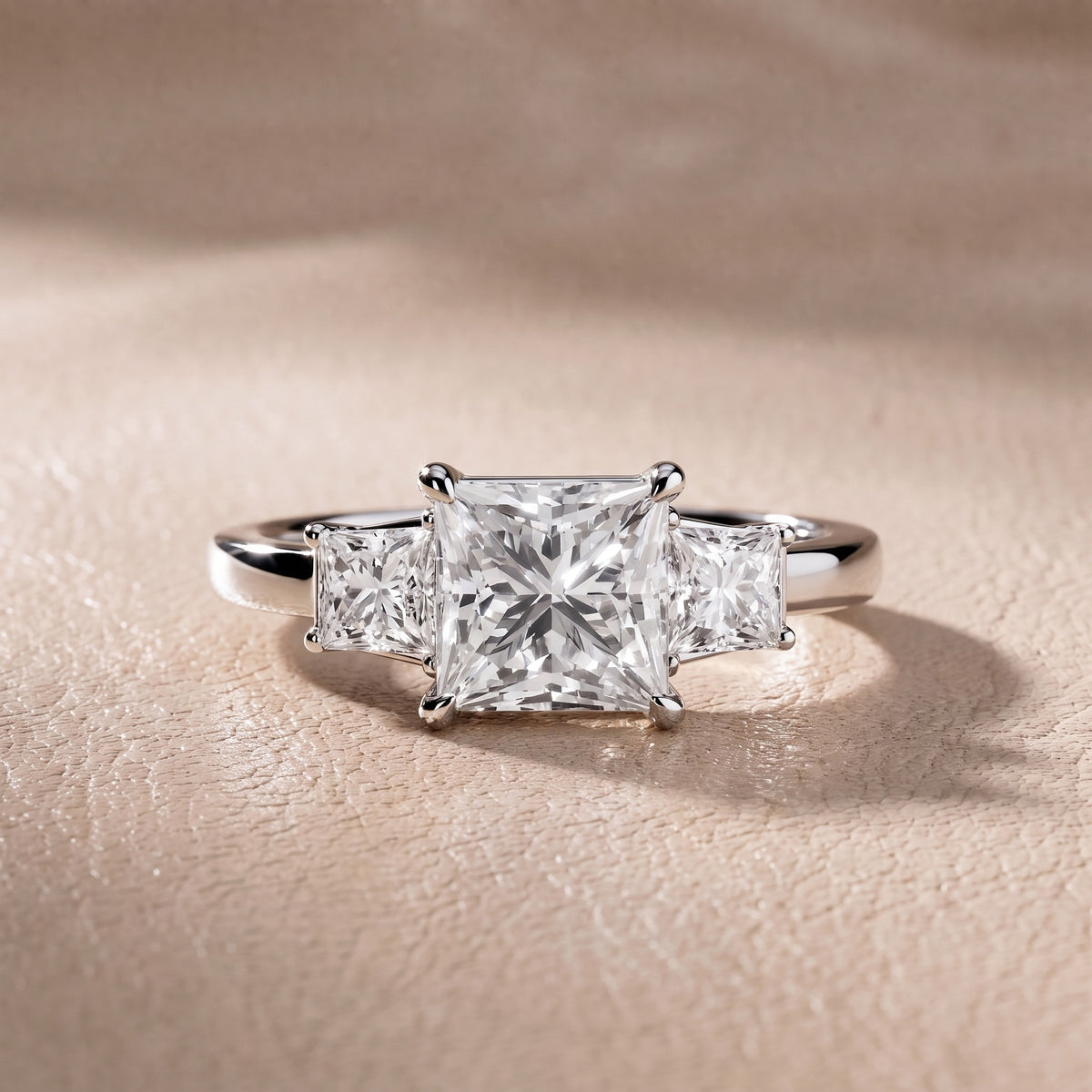 Aria Three-Stone Basket Princess Diamond Engagement Ring in Silver - front.jpg