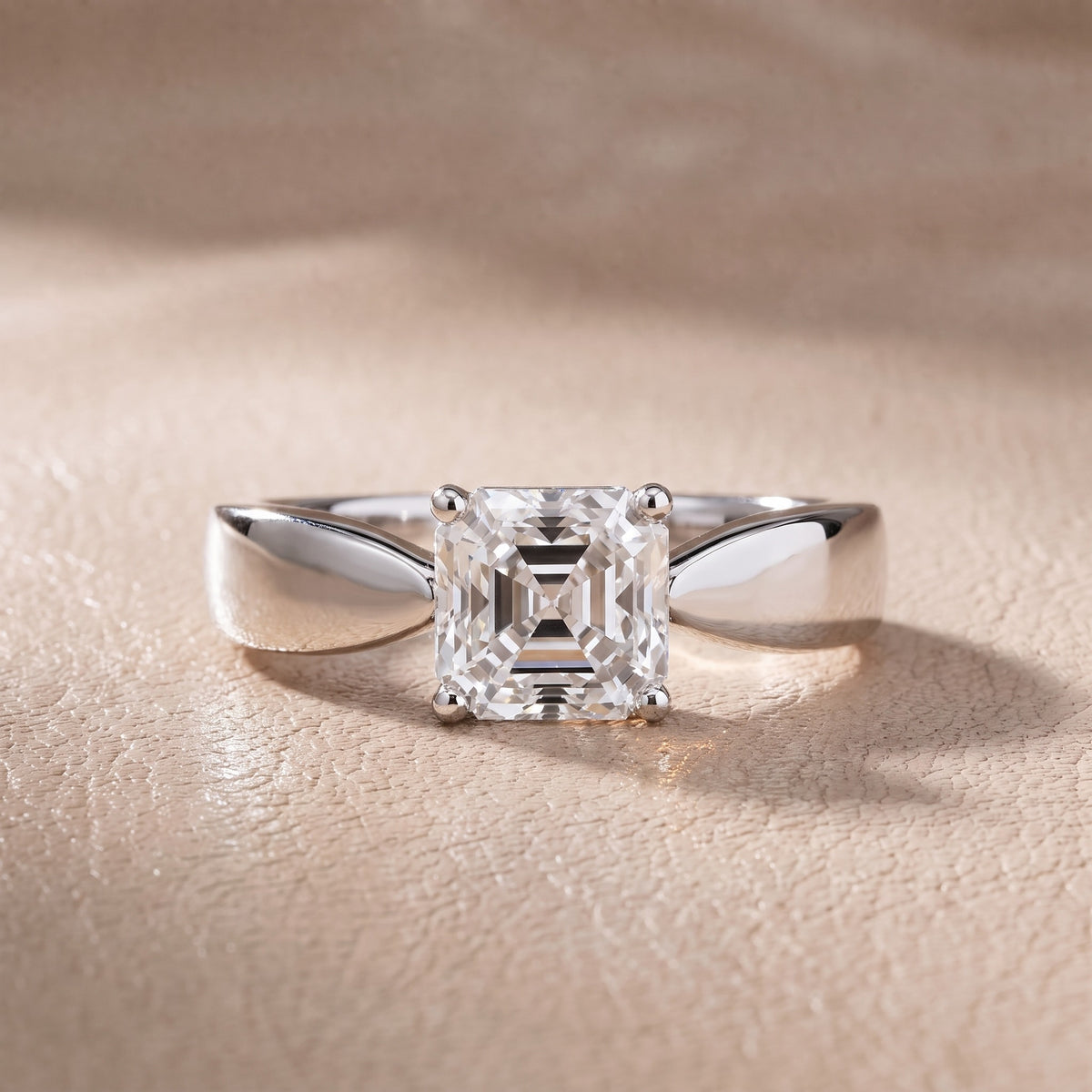 Talia Solitaire Twist Asscher Diamond Engagement Ring in Silver - front.jpg