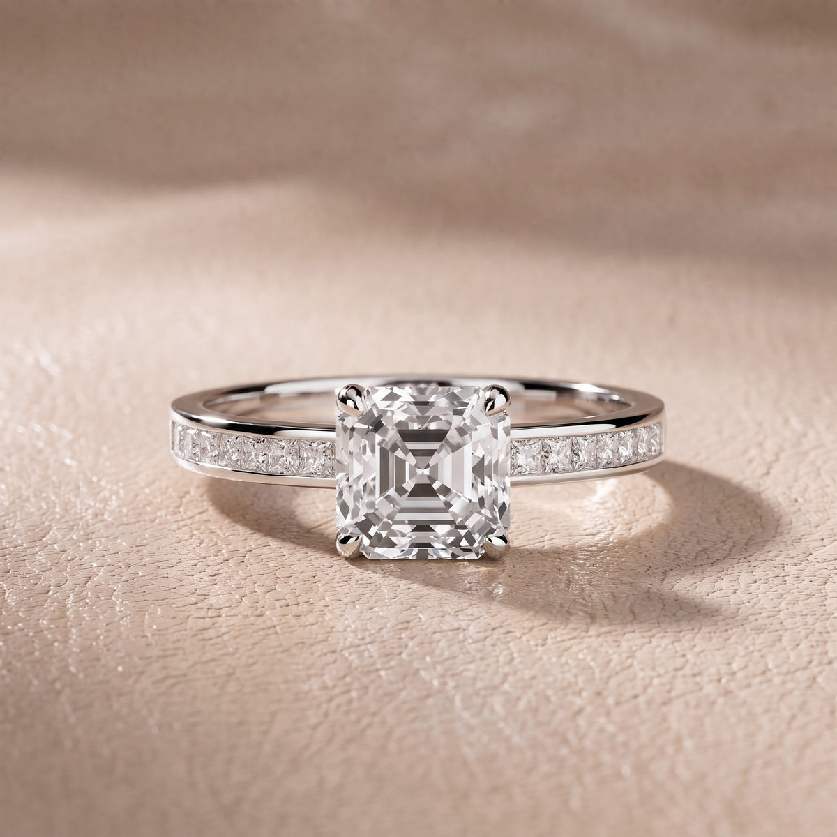 Maren Sidestone Channel Set Asscher Diamond Engagement Ring in Silver - front.jpg