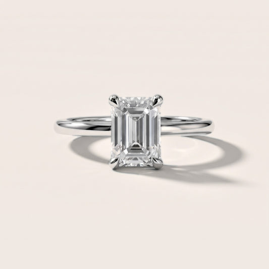 Nella Petite Solitaire Emerald Diamond Engagement Ring in White Gold