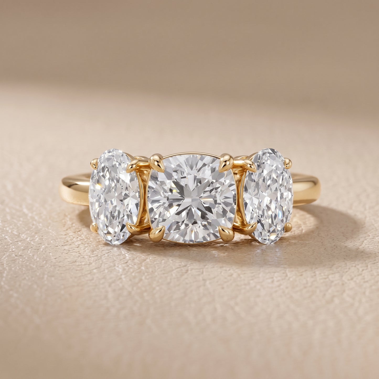 Lila Three-Stone Cushion Diamond Ring in Yellow Gold - front.jpg