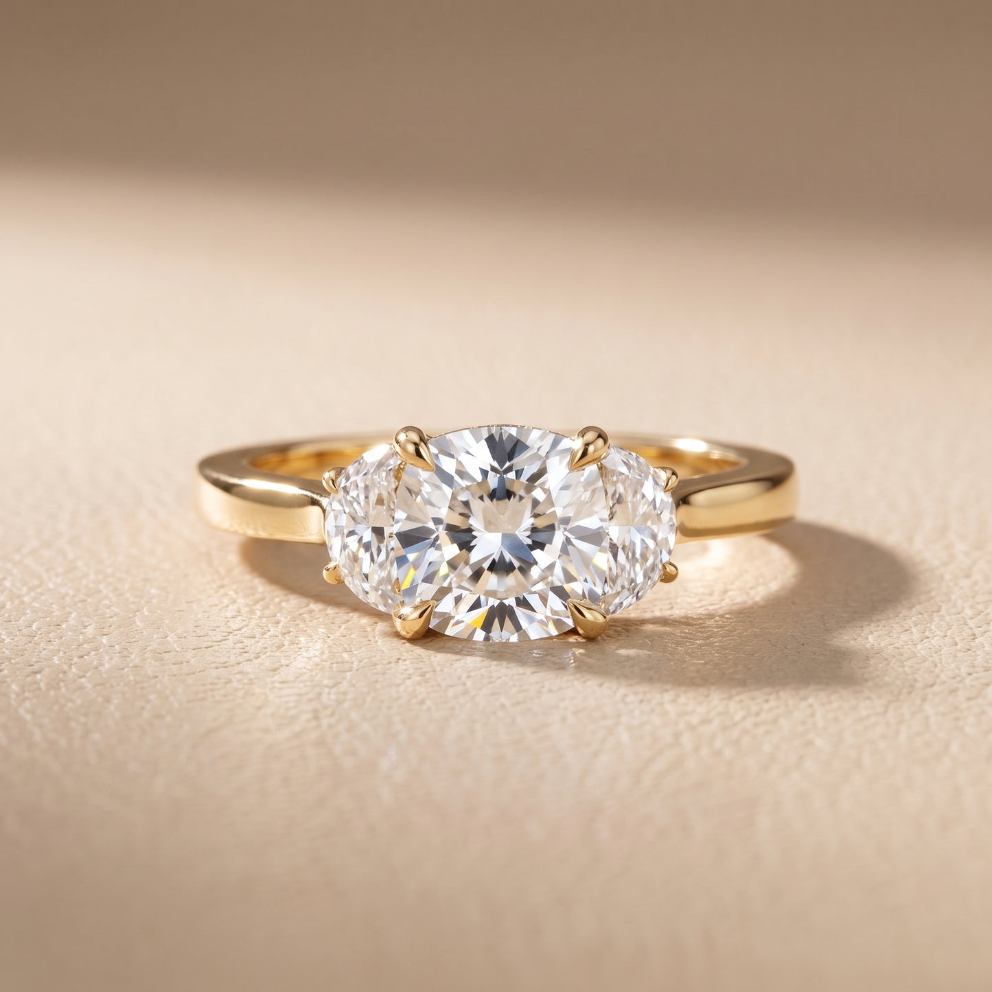 Romy Three-Stone Cushion Diamond Engagement Ring in Yellow Gold - front.jpg